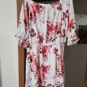 SHEIN Floral Off-Shoulder Midi Dress - White and Pink